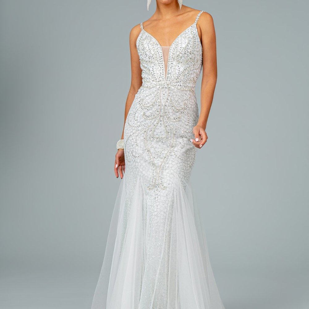 Illusion V-Neck Mermaid Shape Prom Dress GSGL1842 - Picture 1 of 10